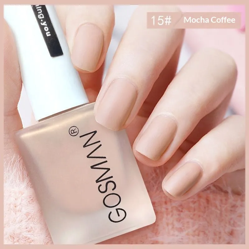 13ml quick-dry matte nail polish bottle with non-peel formula in 46 colour shades including matte black and ox blood red