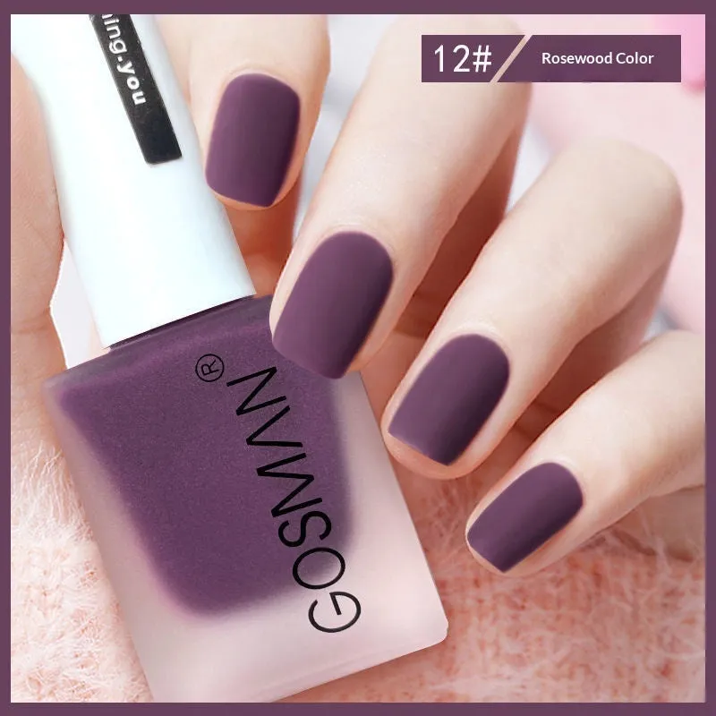 13ml quick-dry matte nail polish bottle with non-peel formula in 46 colour shades including matte black and ox blood red