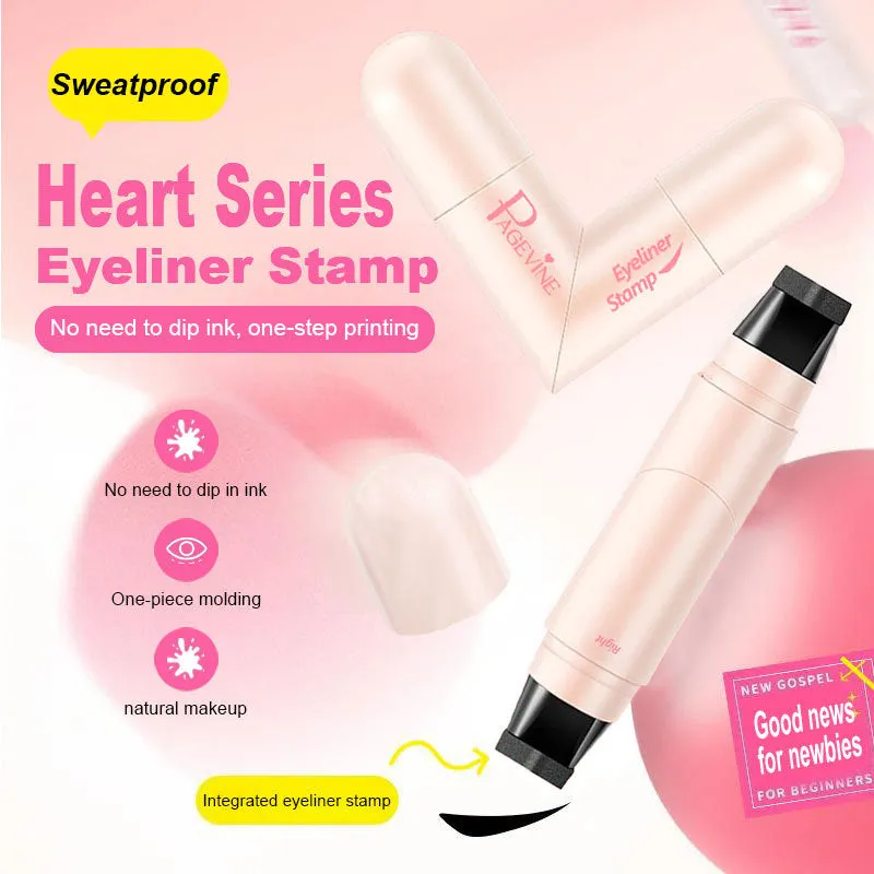 All-in-one makeup eyeliner stamp pen in black with a wing stamp tip and cap
