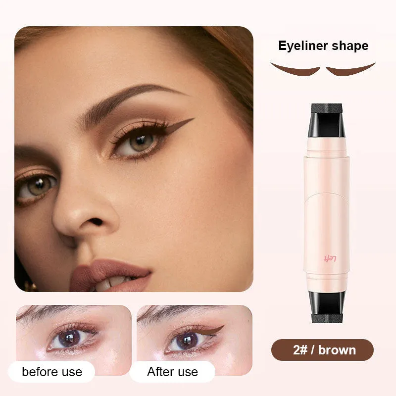 All-in-one makeup eyeliner stamp pen in black with a wing stamp tip and cap