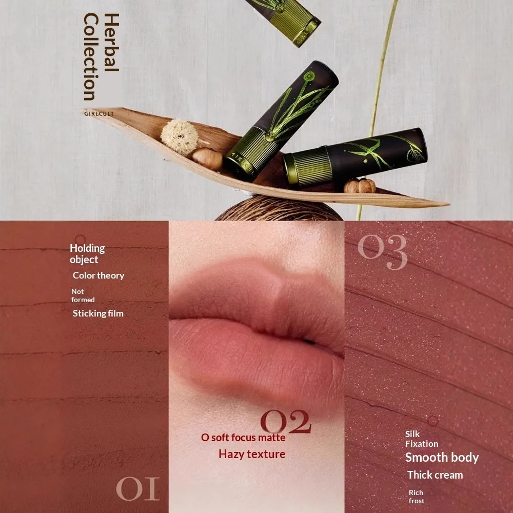 Matte natural brown lipstick in nude earth tone shade with long-lasting formula on a white background