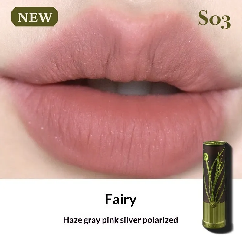 Matte natural brown lipstick in nude earth tone shade with long-lasting formula on a white background