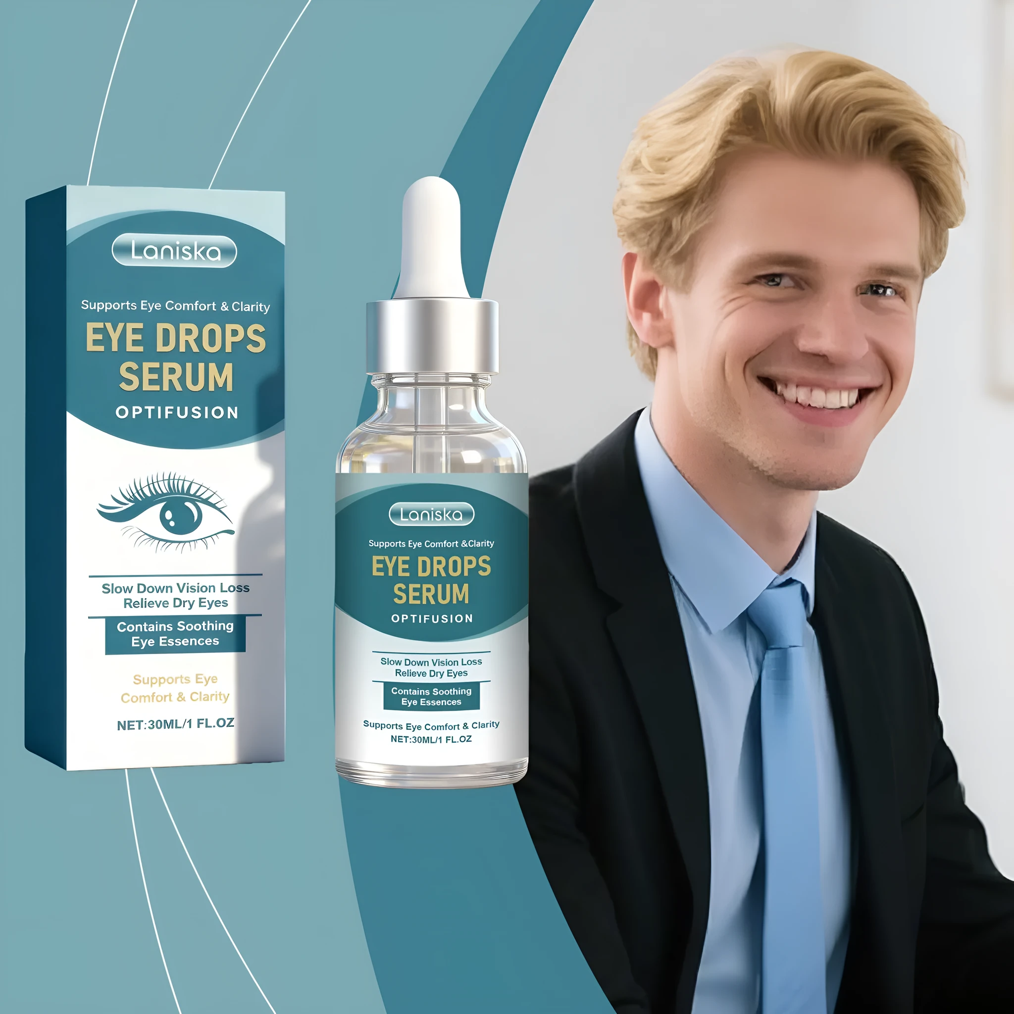 Eye Soothing Solution eye essence 30ml bottle with ingredients: vitamin C, E and lutein