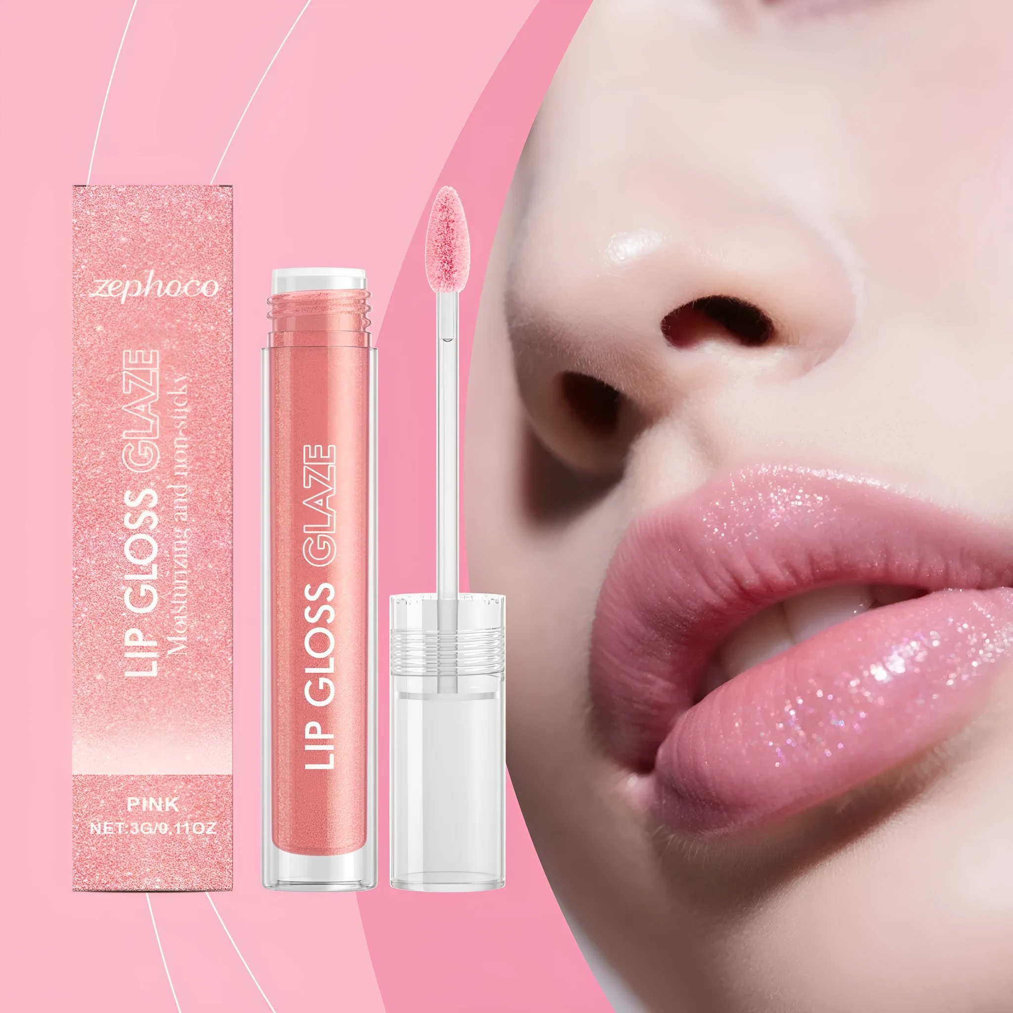 Moisturizing fine glitter lip gloss 3g tube with shea butter and vitamin E