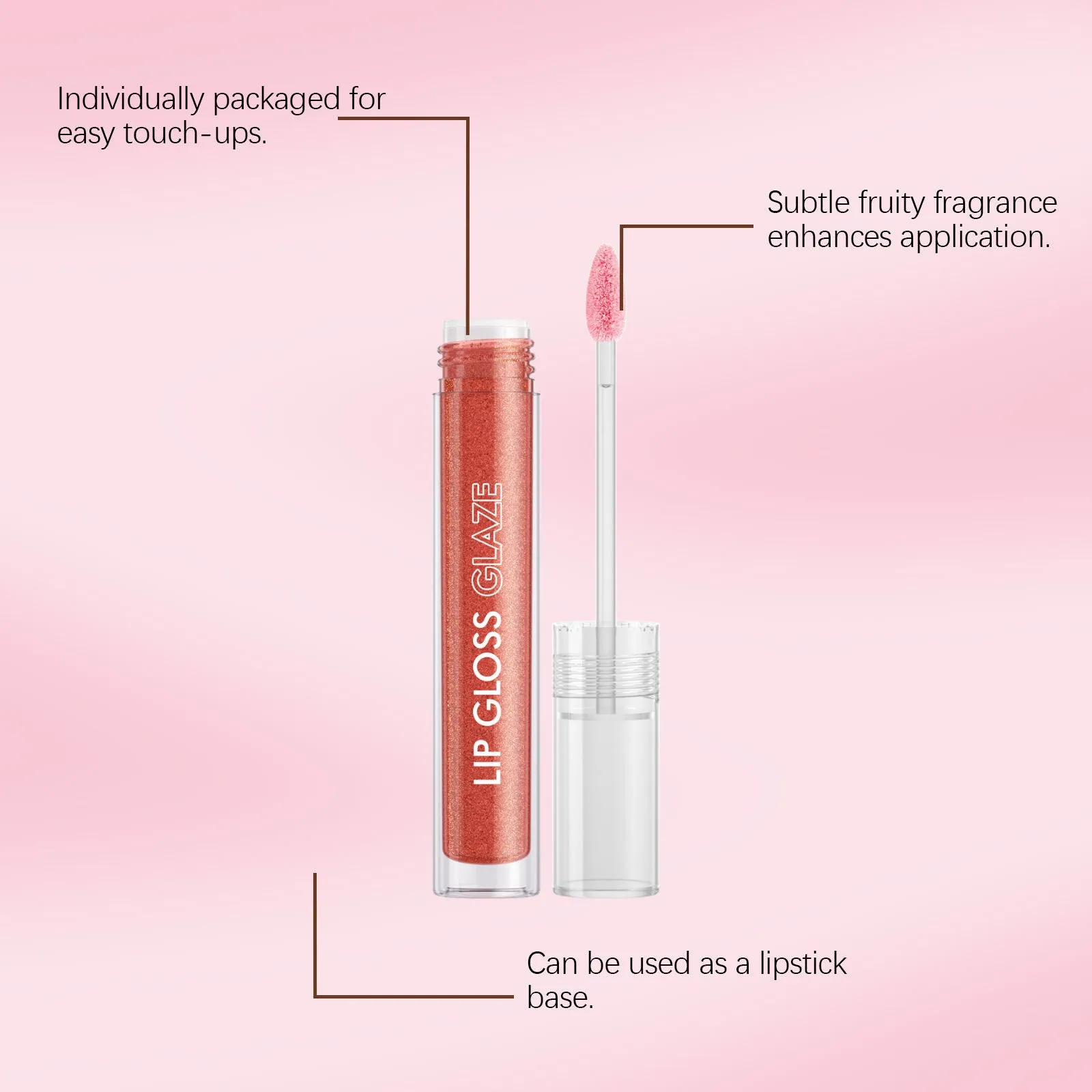 Red moisturising fine glitter lip gloss 3g tube with wand applicator