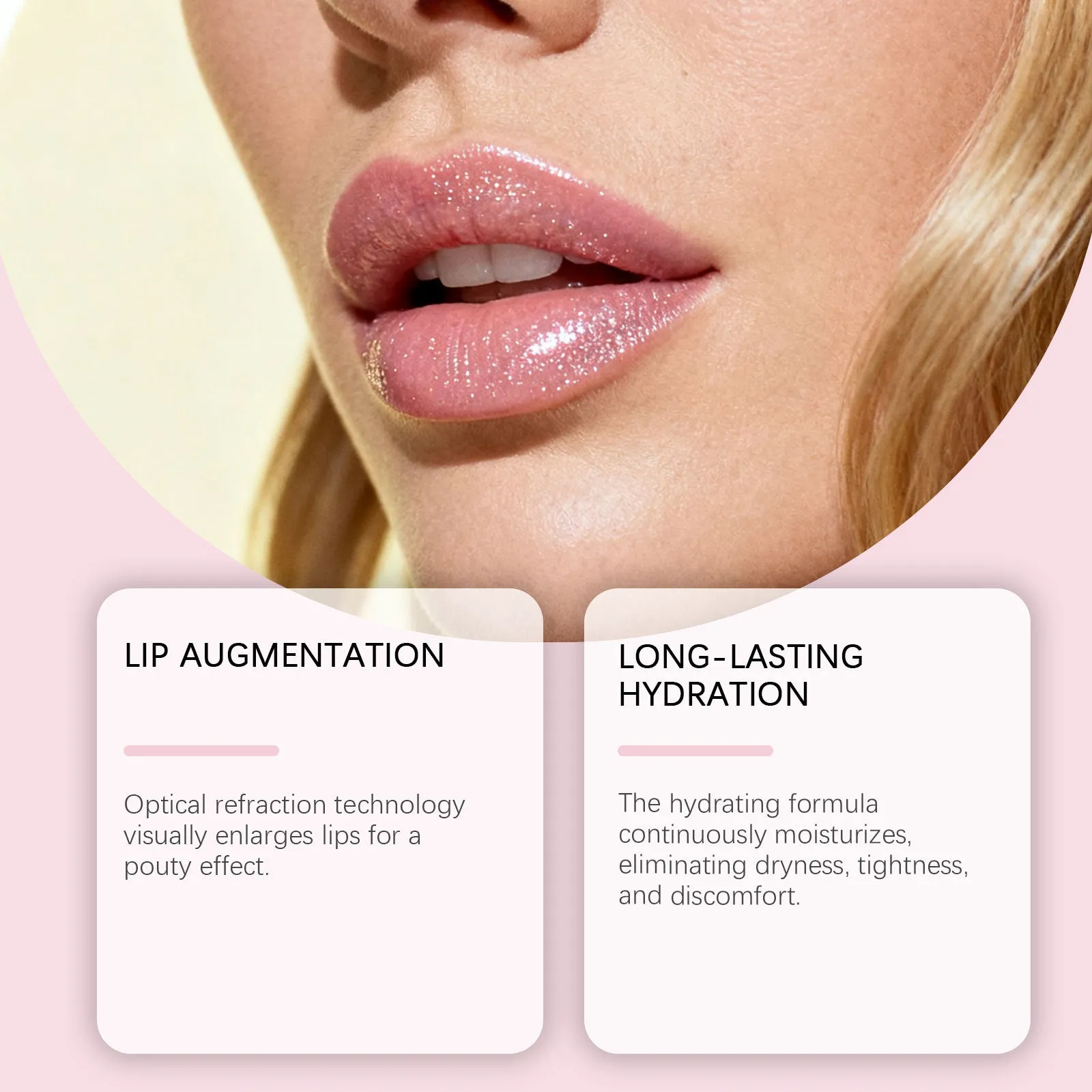 Moisturising fine glitter lip gloss in a compact 3g tube with subtle shimmer finish and shea butter formula