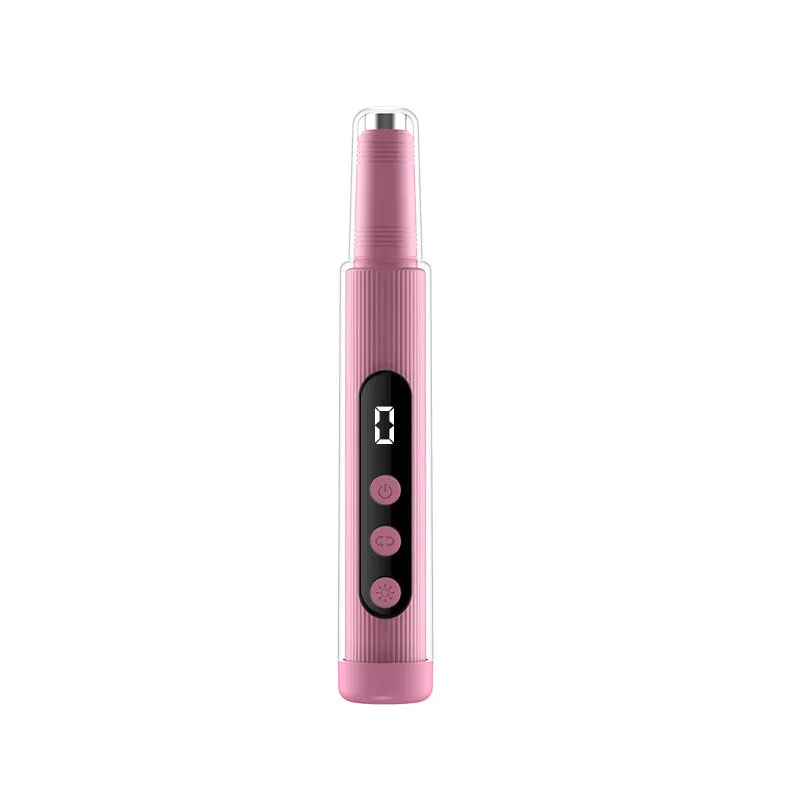2-in-1 electric nail grinder with LED light, handheld rechargeable, in blush pink with corn head set