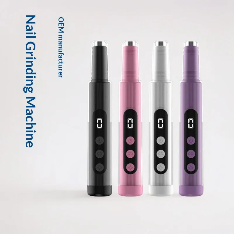 2-in-1 electric nail grinder with LED light, handheld rechargeable, in blush pink with corn head set
