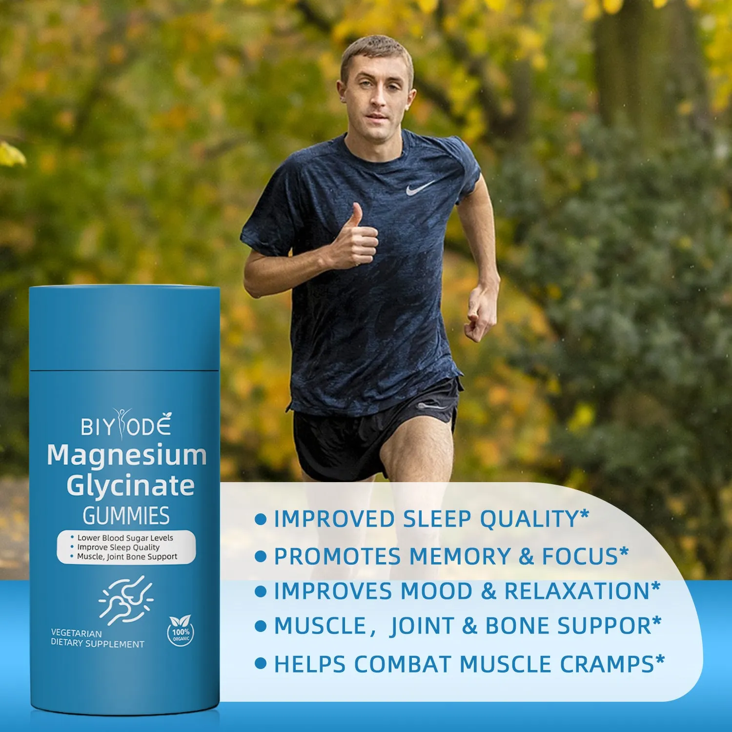 Bottle of Biyode magnesium glycinate gummies 60 count for immune mood and muscle support