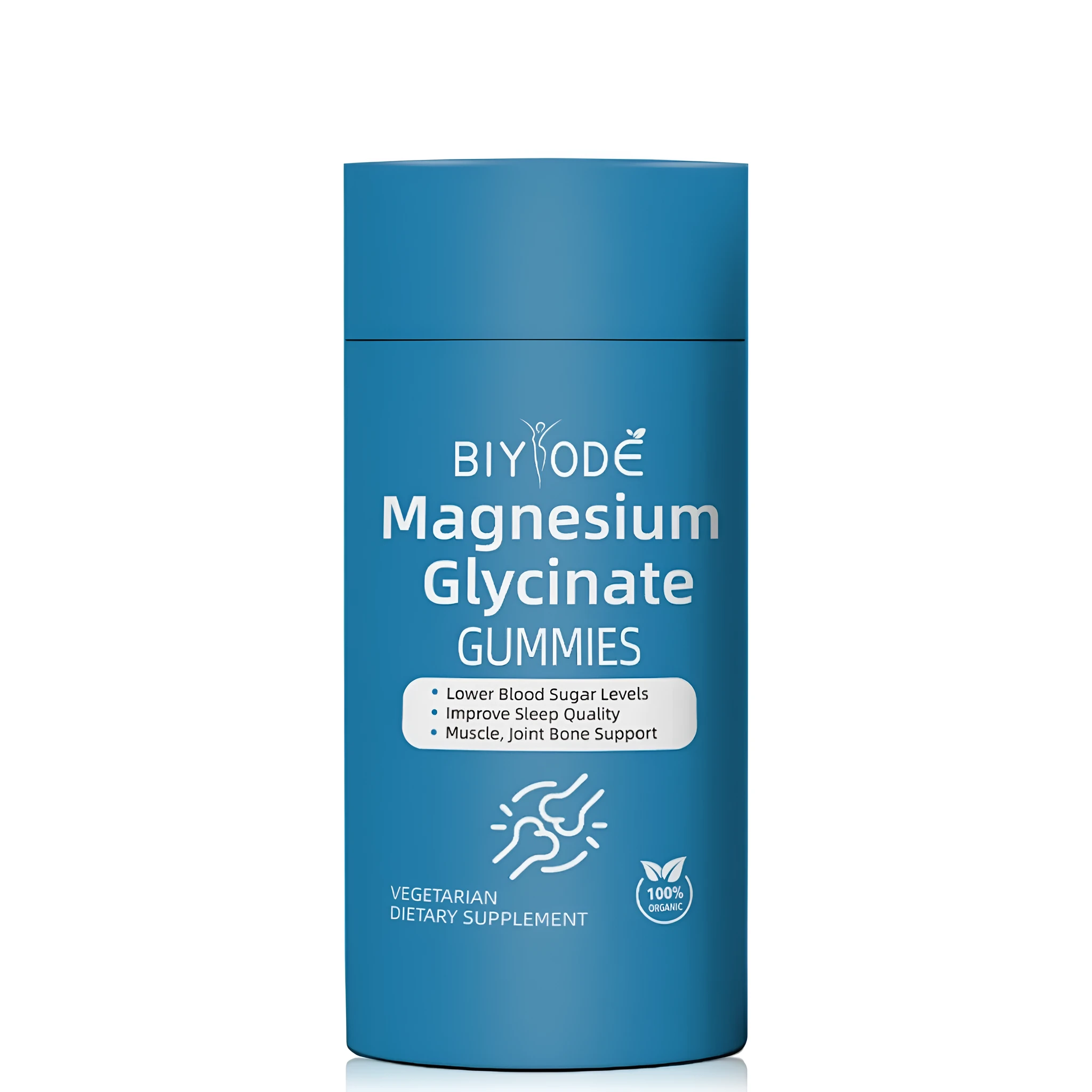 Bottle of Biyode magnesium glycinate gummies 60 count for immune mood and muscle support
