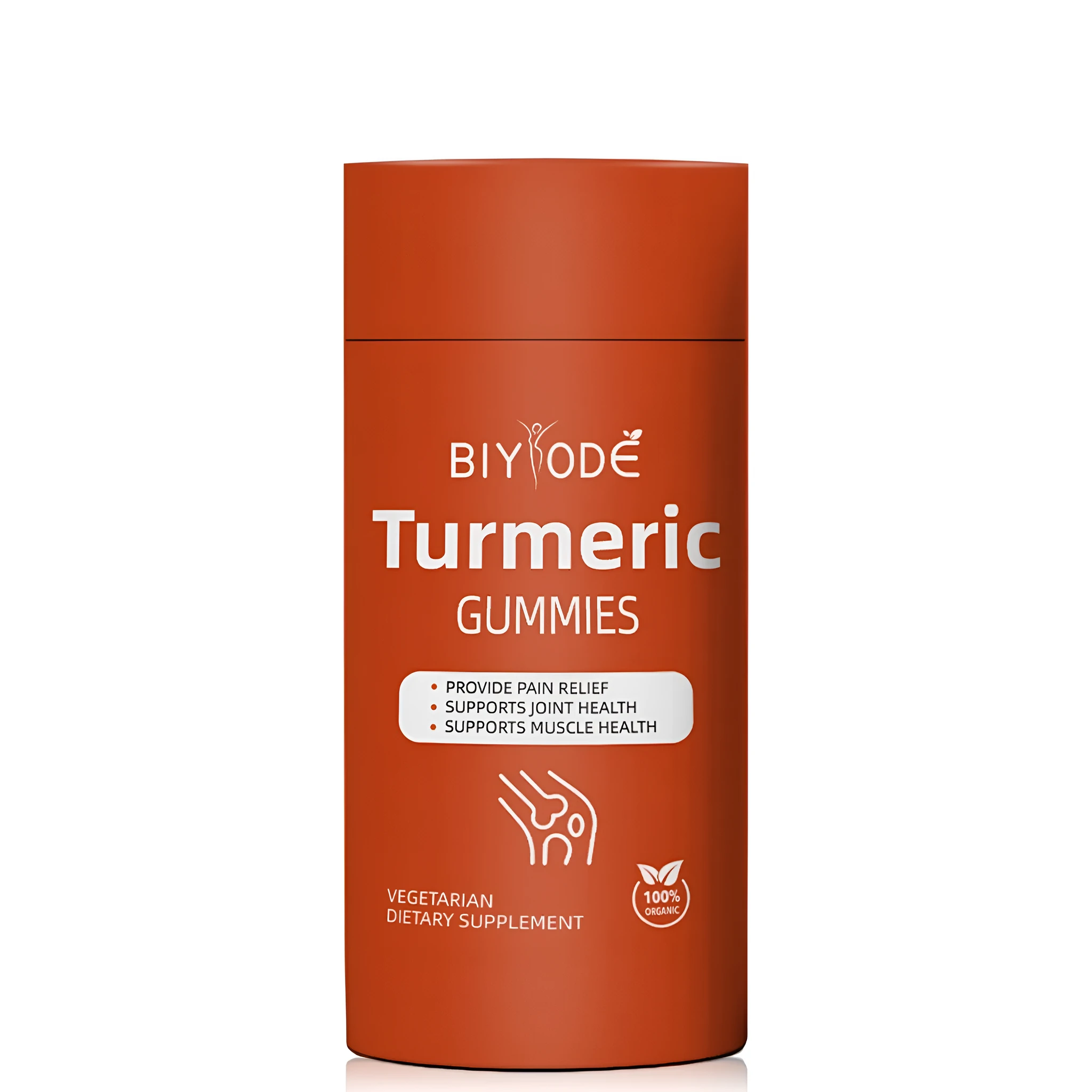 Bottle of organic turmeric gummies 60 count for immune support by biyode