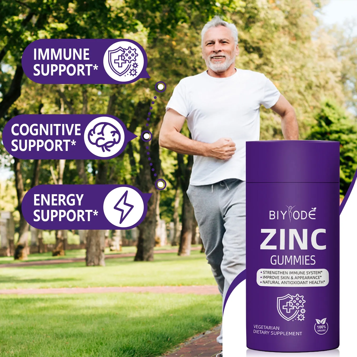 Biyode zinc vitamin gummies bottle 60 count for immune support
