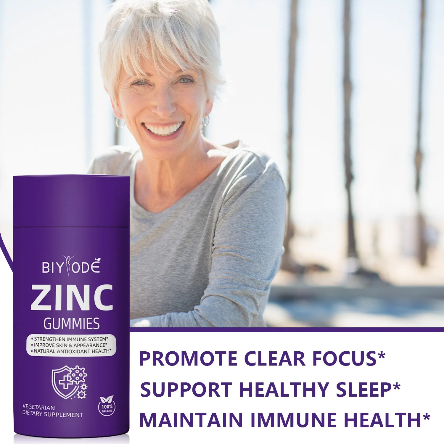 Biyode zinc vitamin gummies bottle 60 count for immune support