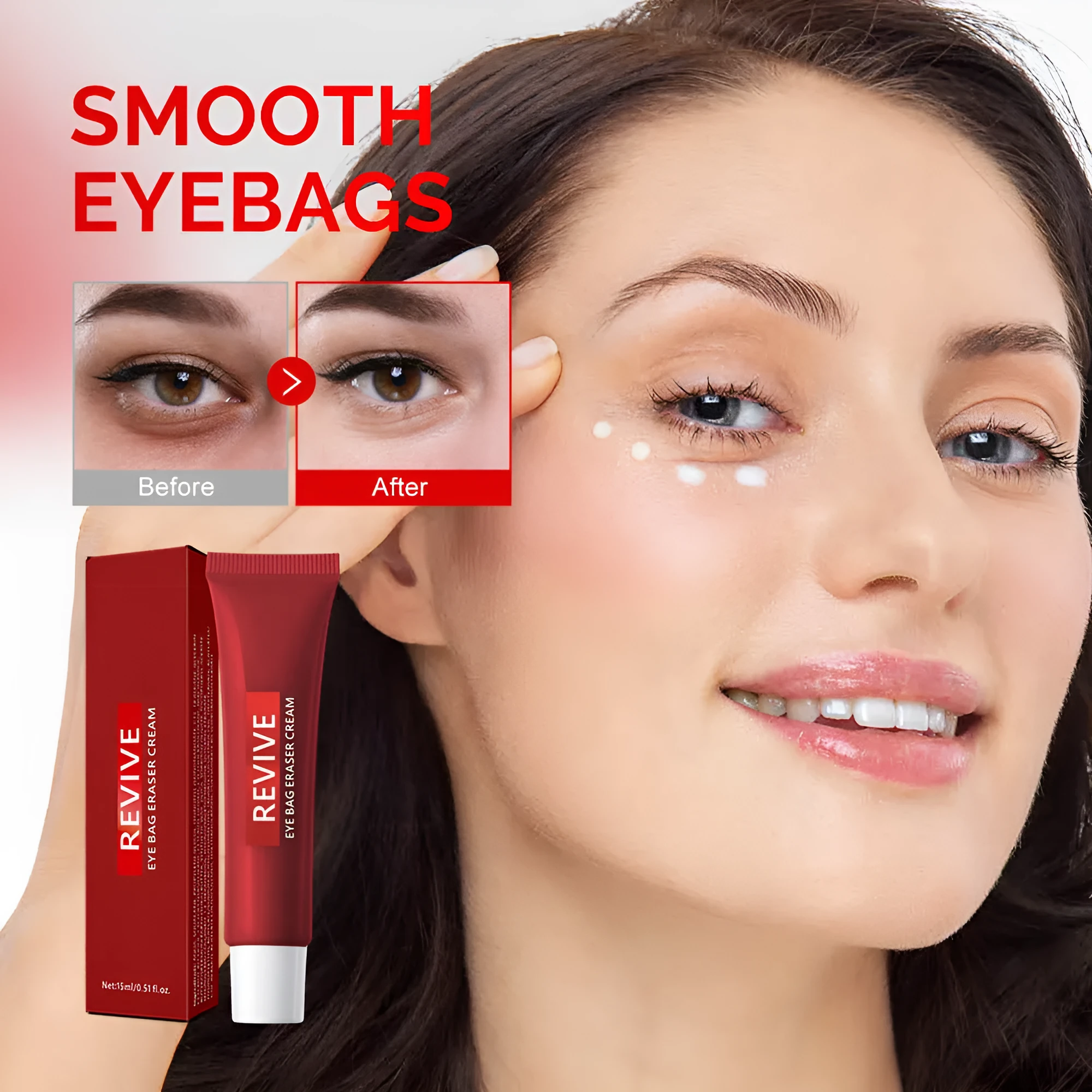 Moisturizing and nourishing eye cream in a white tube with blue cap, for daily under eye hydration