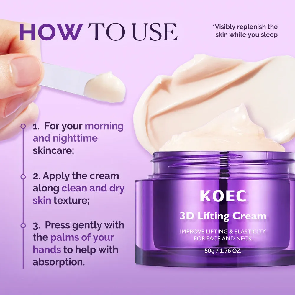 KOEC 3D Lifting Face And Neck Moisturizer 50g cream tub for firmer skin