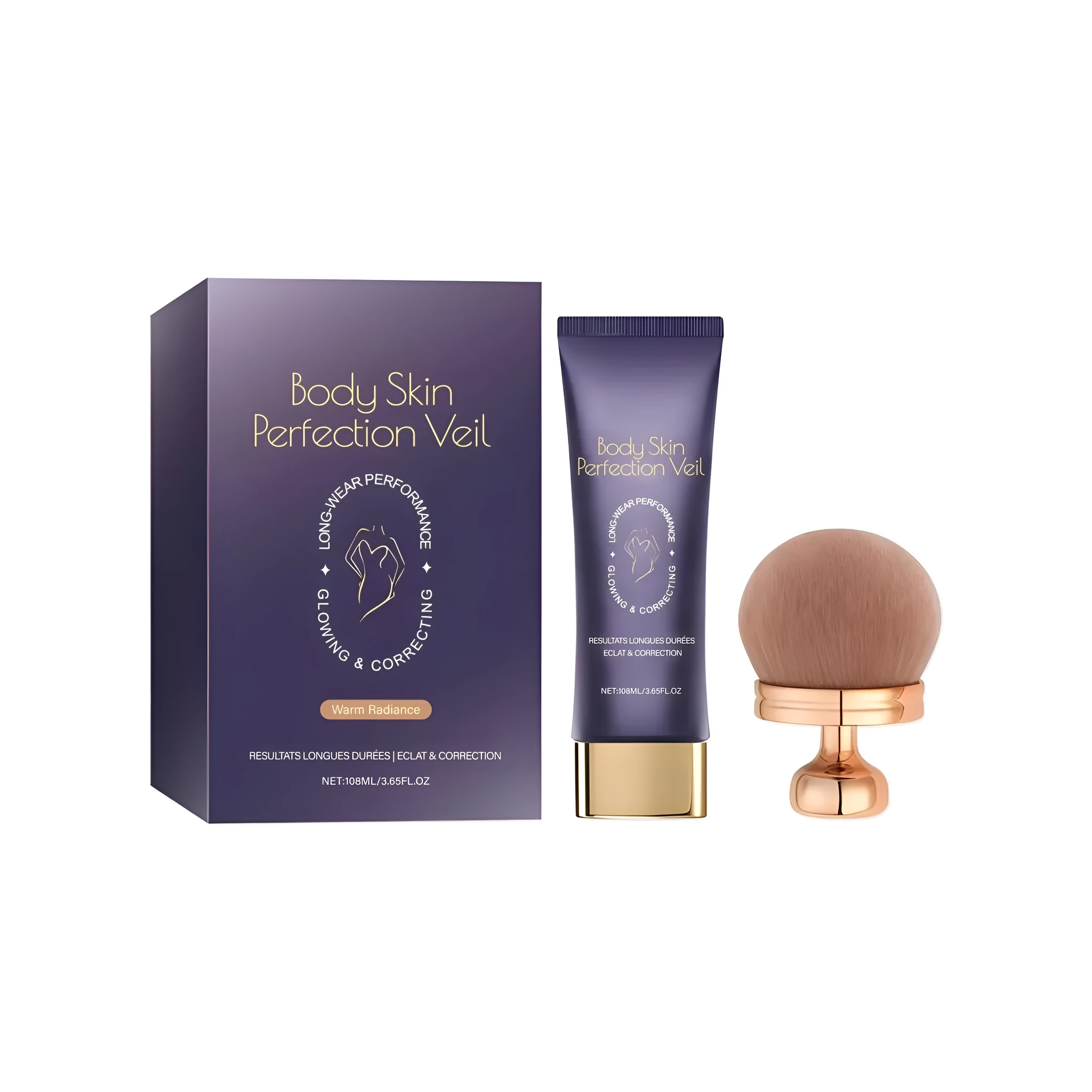 Warm Radiance Body Concealer Repair Cream 108ml tube with makeup brush