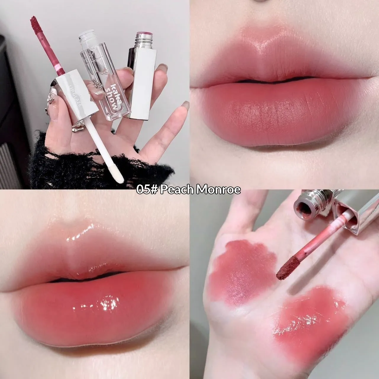 Kakashow double-headed lip glaze in five shades with velvet and water gloss finish