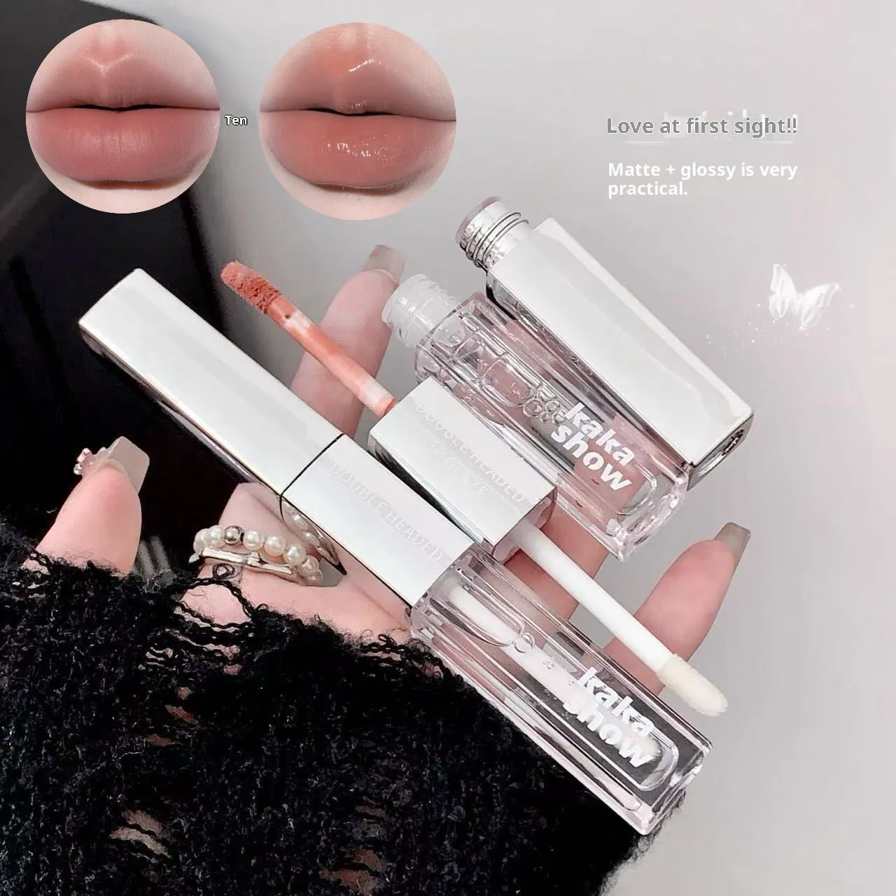 Kakashow double-headed lip glaze in five shades with velvet and water gloss finish