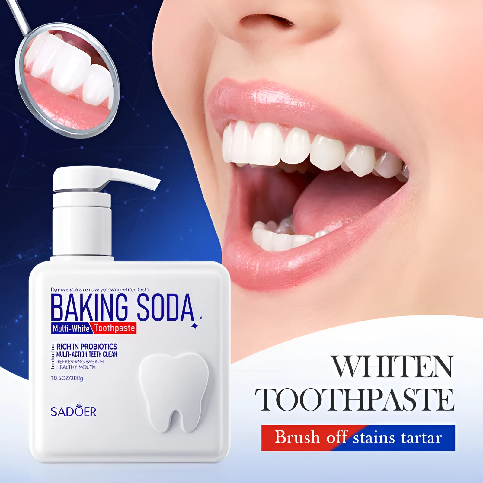 SADOER Baking Soda Probiotics Toothpaste 300g tube for stain removal and teeth cleaning