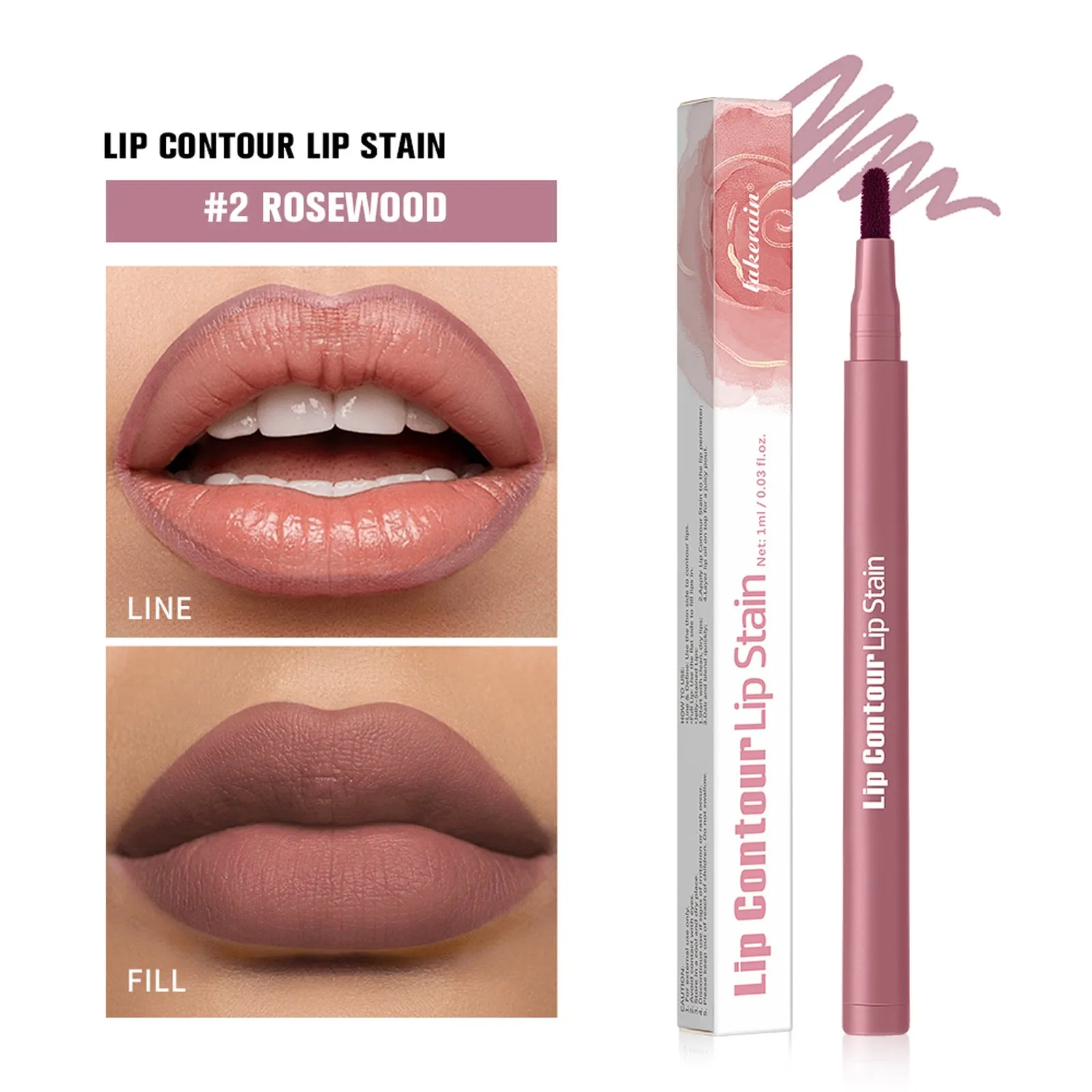 Wooden lip pencil in shade 2 Rosewood with visible colour tip and wooden casing
