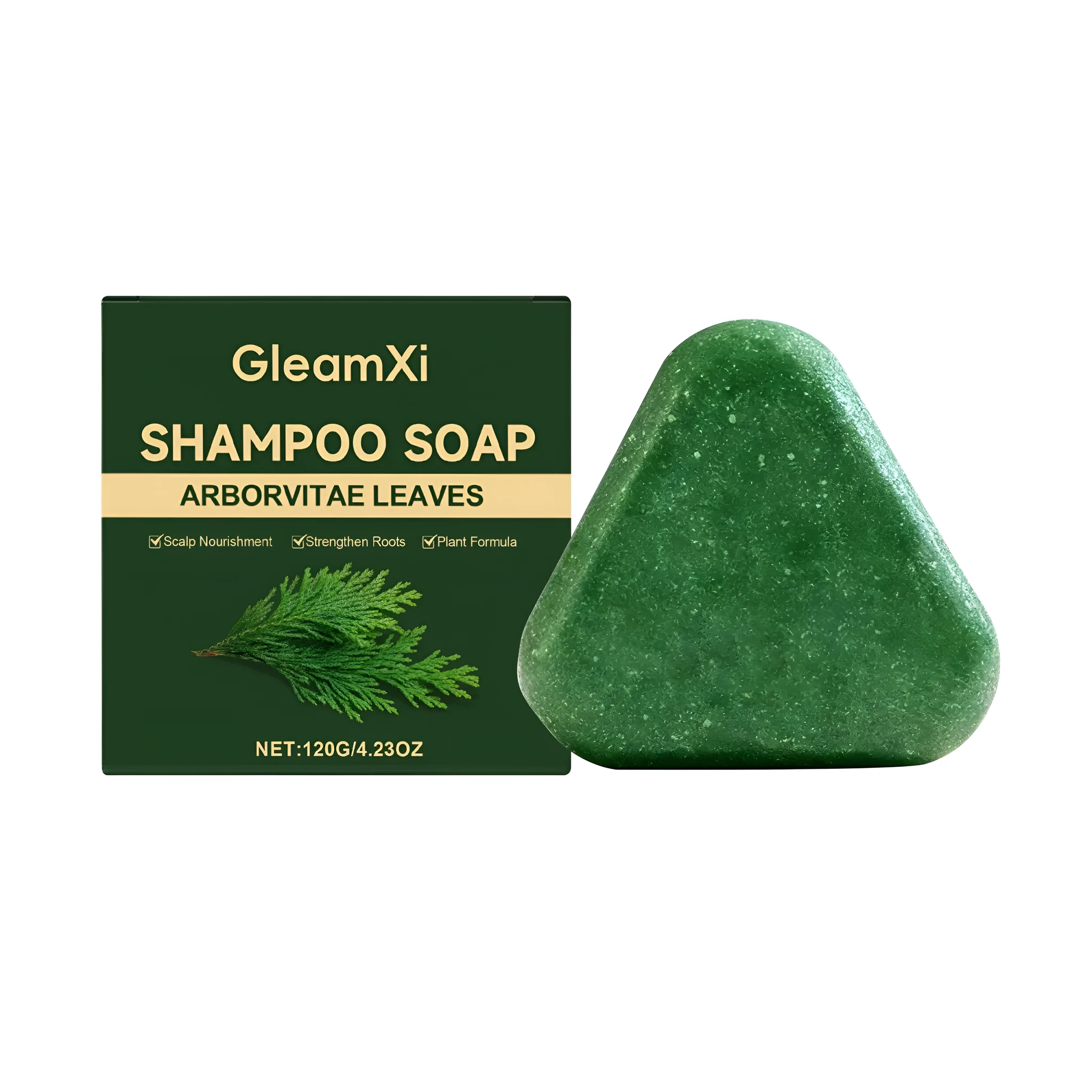 120g natural nourishing shampoo bar with coconut oil and shea butter on white background