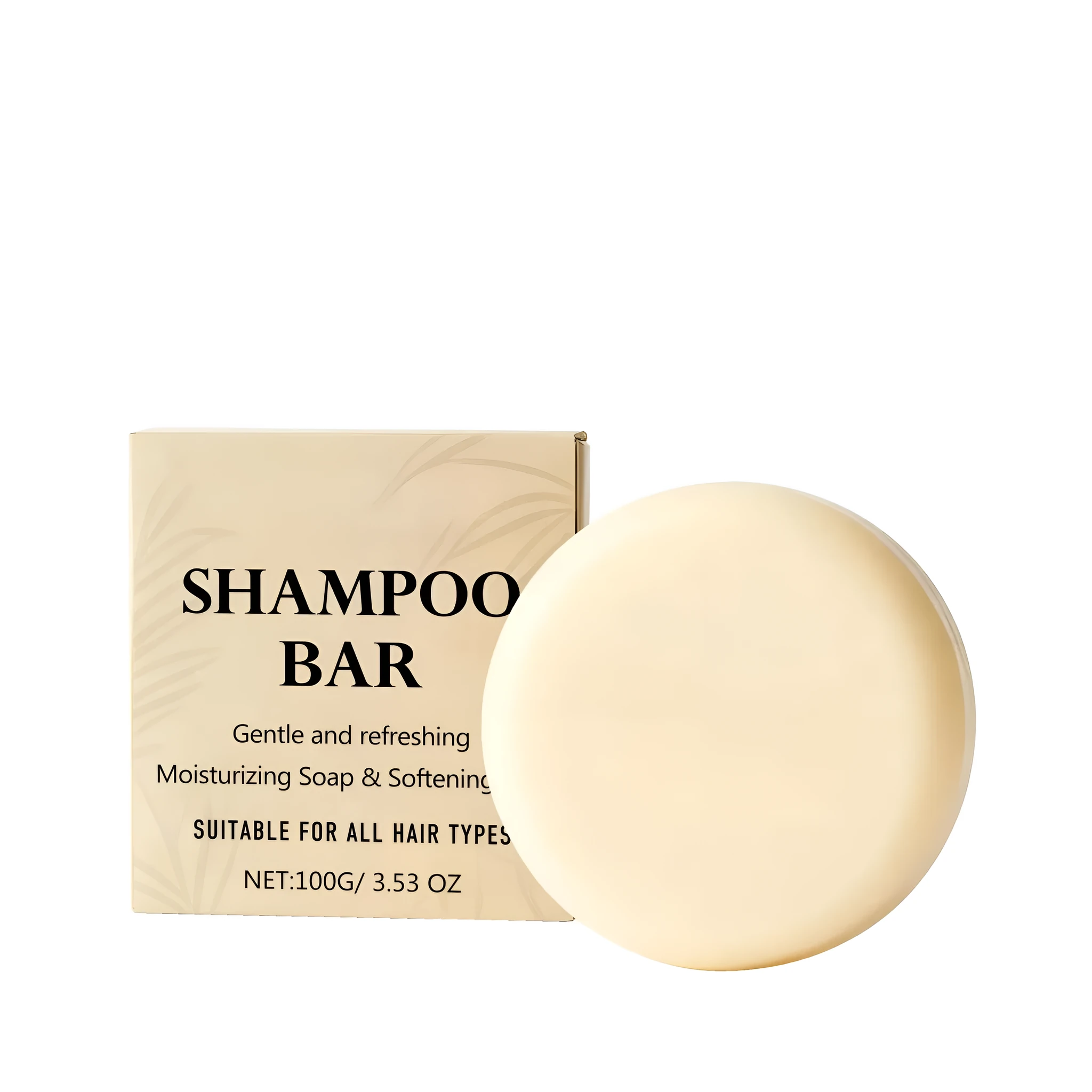 100g natural solid shampoo bar with coconut oil and shea butter on white background