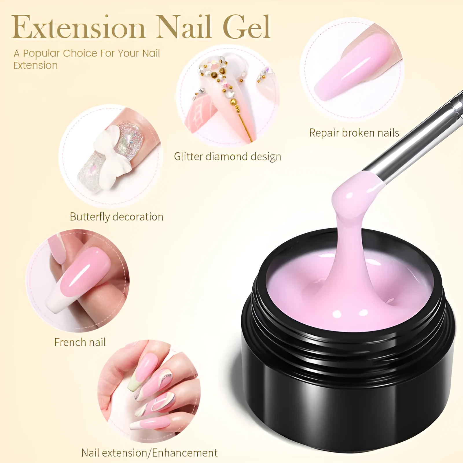 30ml nail extension UV gel in transparent shade with colour options EG01 to EG10 no wash needed