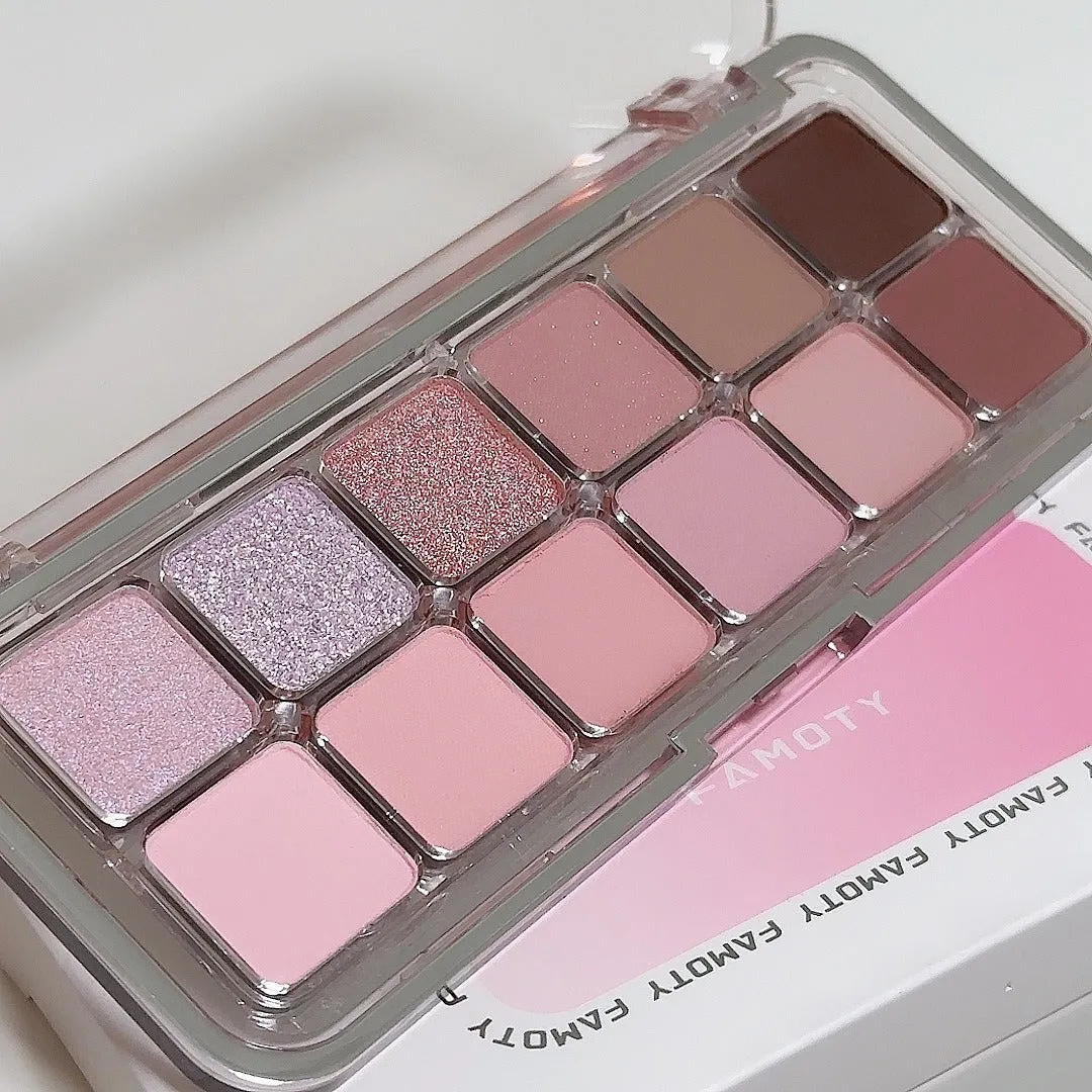 12-colour eyeshadow palette with earth tones, shimmer and matte finishes, 12g net content