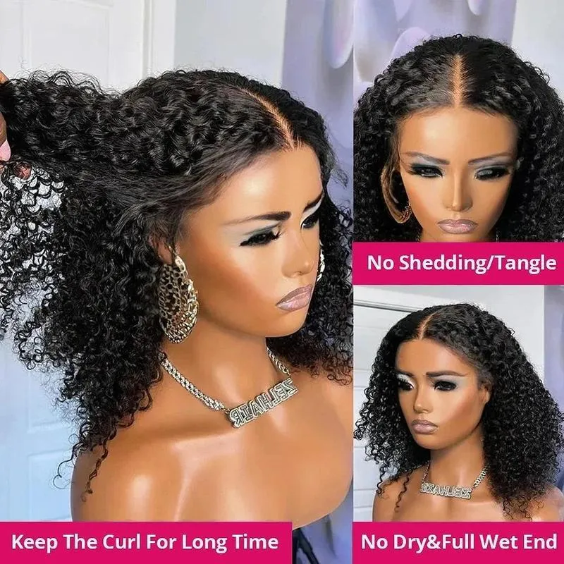 Glueless deep wave lace wig 13x4 K silk long straight black hair with bangs on mannequin