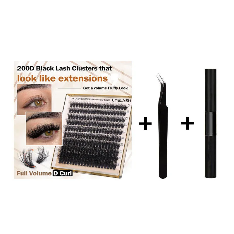 Fluffy faux mink segmented eyelashes 200D high-grade fibre on white background
