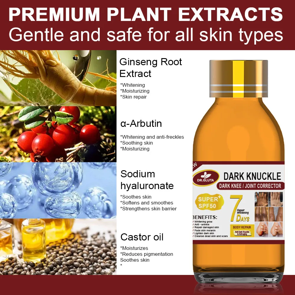 Dark Knuckle Serum 125ml bottle with premium plant extracts for skin whitening and anti-wrinkle care