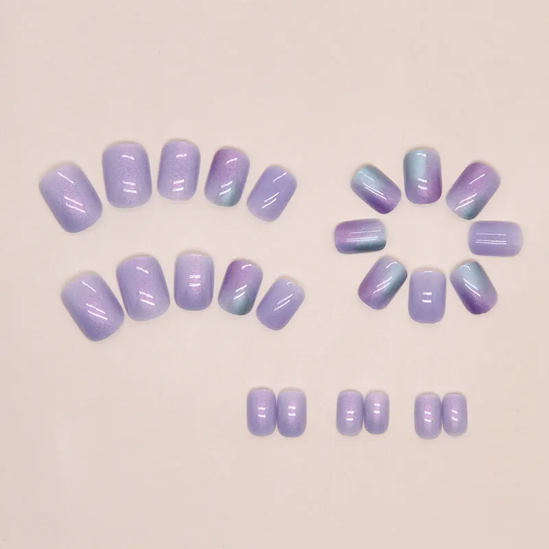 Aurora starry sky pattern short fake nails 24 piece set with glue