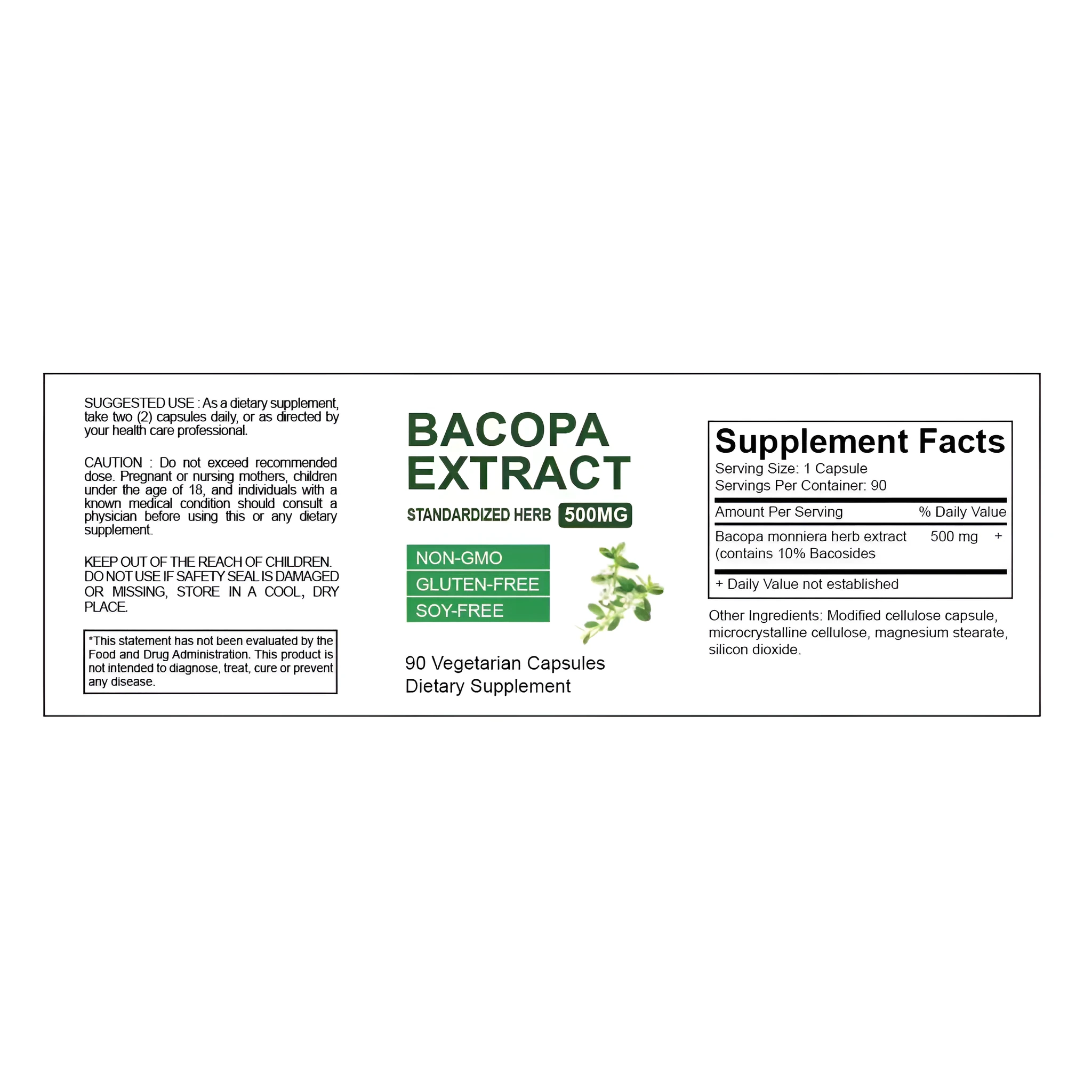 Brahman Ginseng Extract Capsules bottle with Bacopa monniera herb supplement 60 90 120 capsules