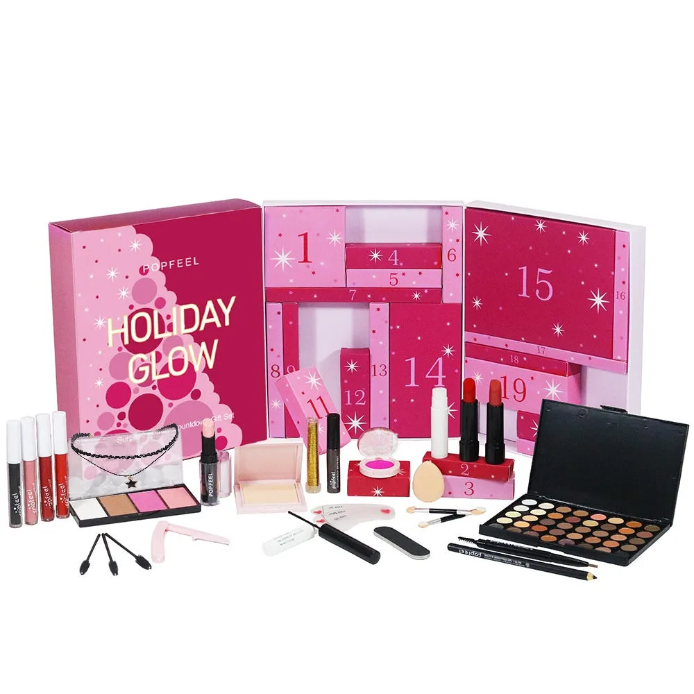 Earth tone makeup set with eyeshadow, lip gloss, and lipstick in brown WOW003 gift box