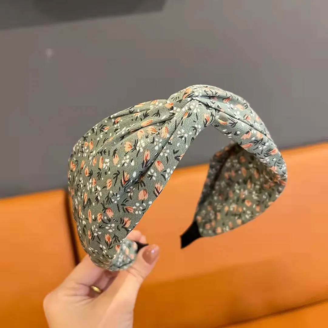 Retro French wide brim hair band in cloth with fu character Korean style, available in six colours