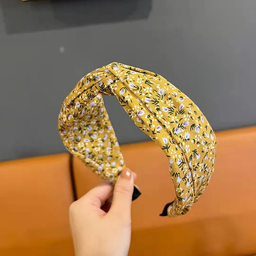 Retro French wide brim hair band in cloth with fu character Korean style, available in six colours