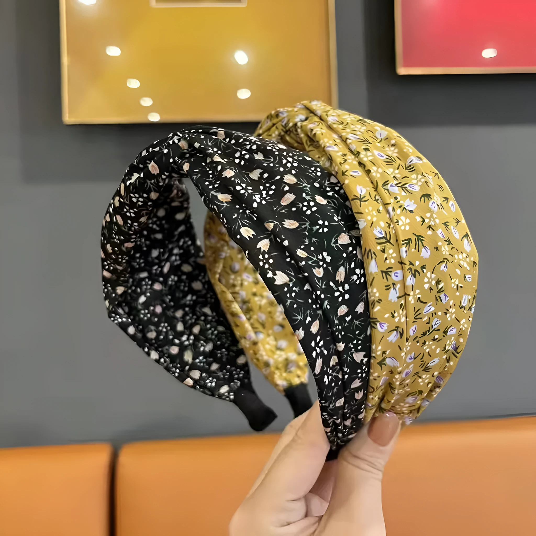 Retro French wide brim hair band in cloth with fu character Korean style, available in six colours