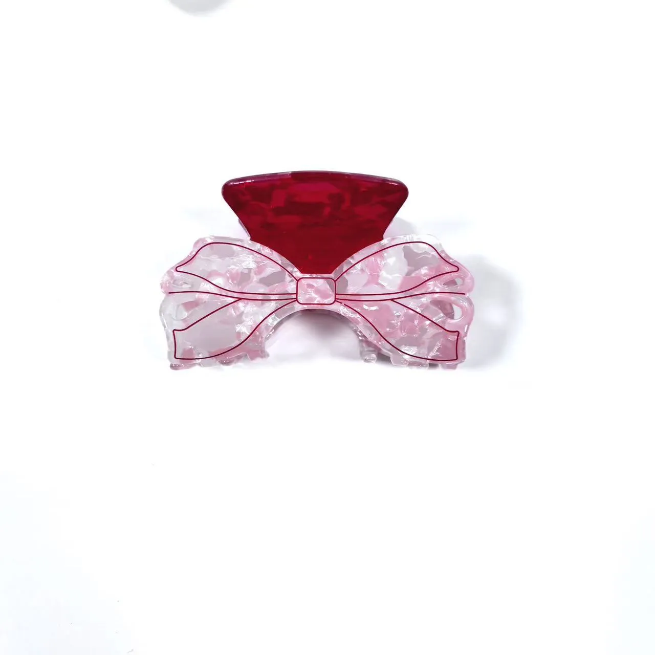Acrylic bow tie hair grip in cream with glitter oil injection finish, 8cm long, for women