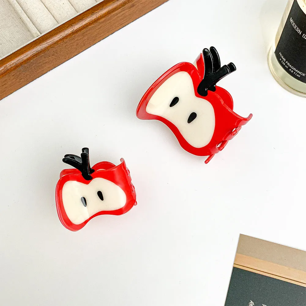 Handmade red spliced apple hair clip, large and small sizes for women, mixed material build