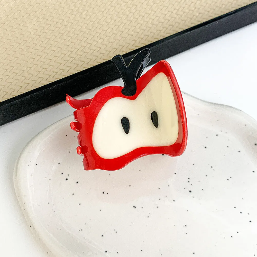 Handmade red spliced apple hair clip, large and small sizes for women, mixed material build
