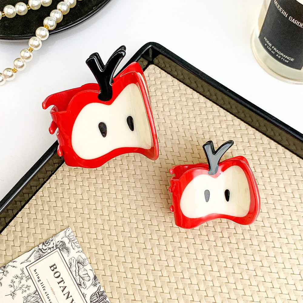Handmade red spliced apple hair clip, large and small sizes for women, mixed material build