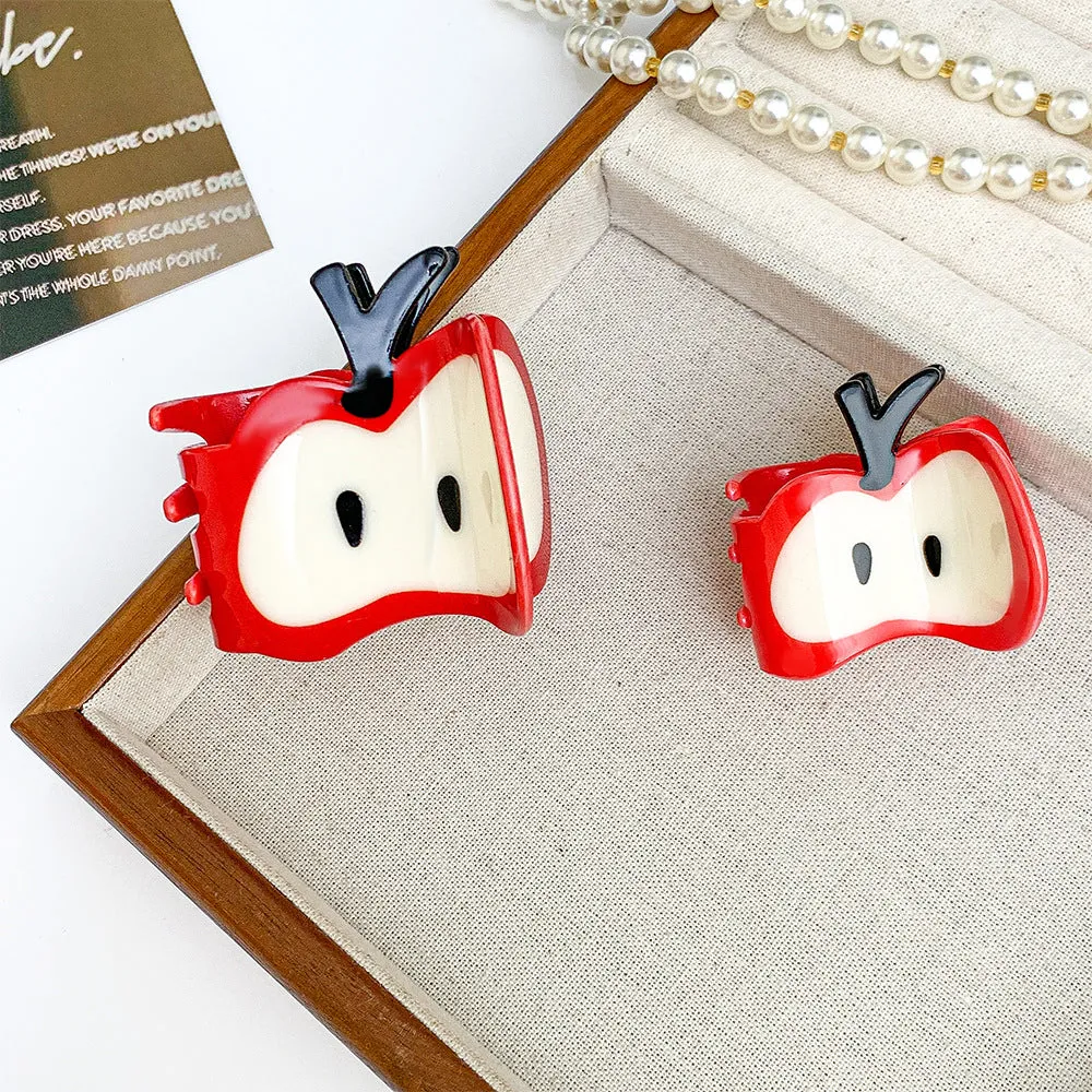 Handmade red spliced apple hair clip, large and small sizes for women, mixed material build