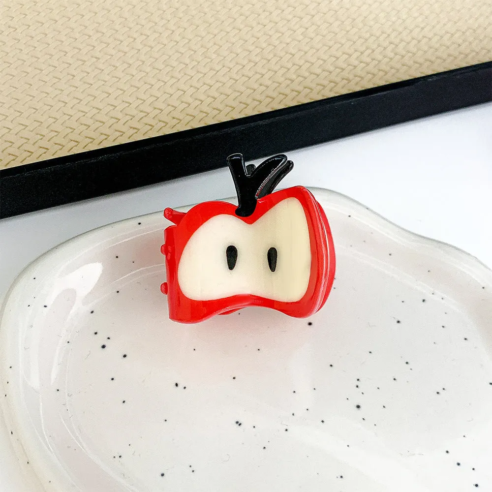 Handmade red spliced apple hair clip, large and small sizes for women, mixed material build