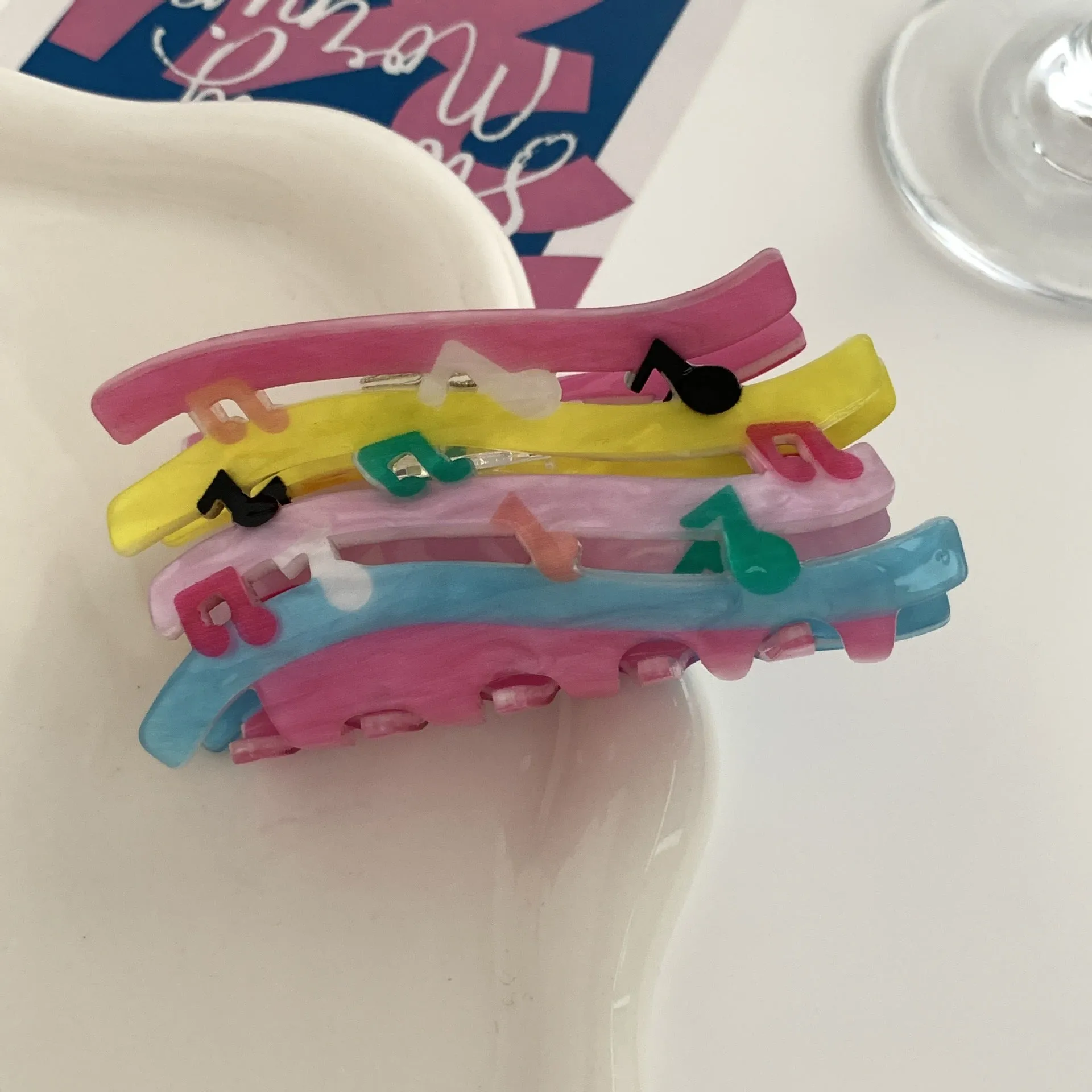 Acrylic candy color wave mixed color notes hair grip for women fashion OL style