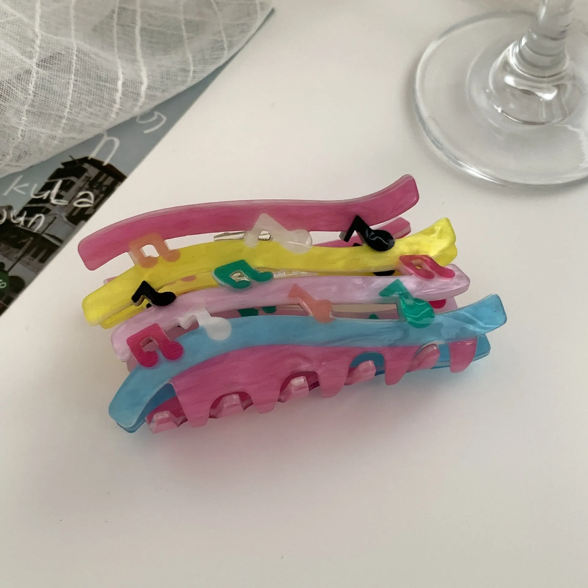 Acrylic candy color wave mixed color notes hair grip for women fashion OL style