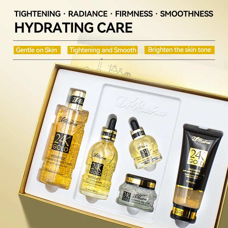 DR.ROSEVA 24K Gold Radiance Luxury Set 5 piece skincare gift box with cleanser serum and face cream