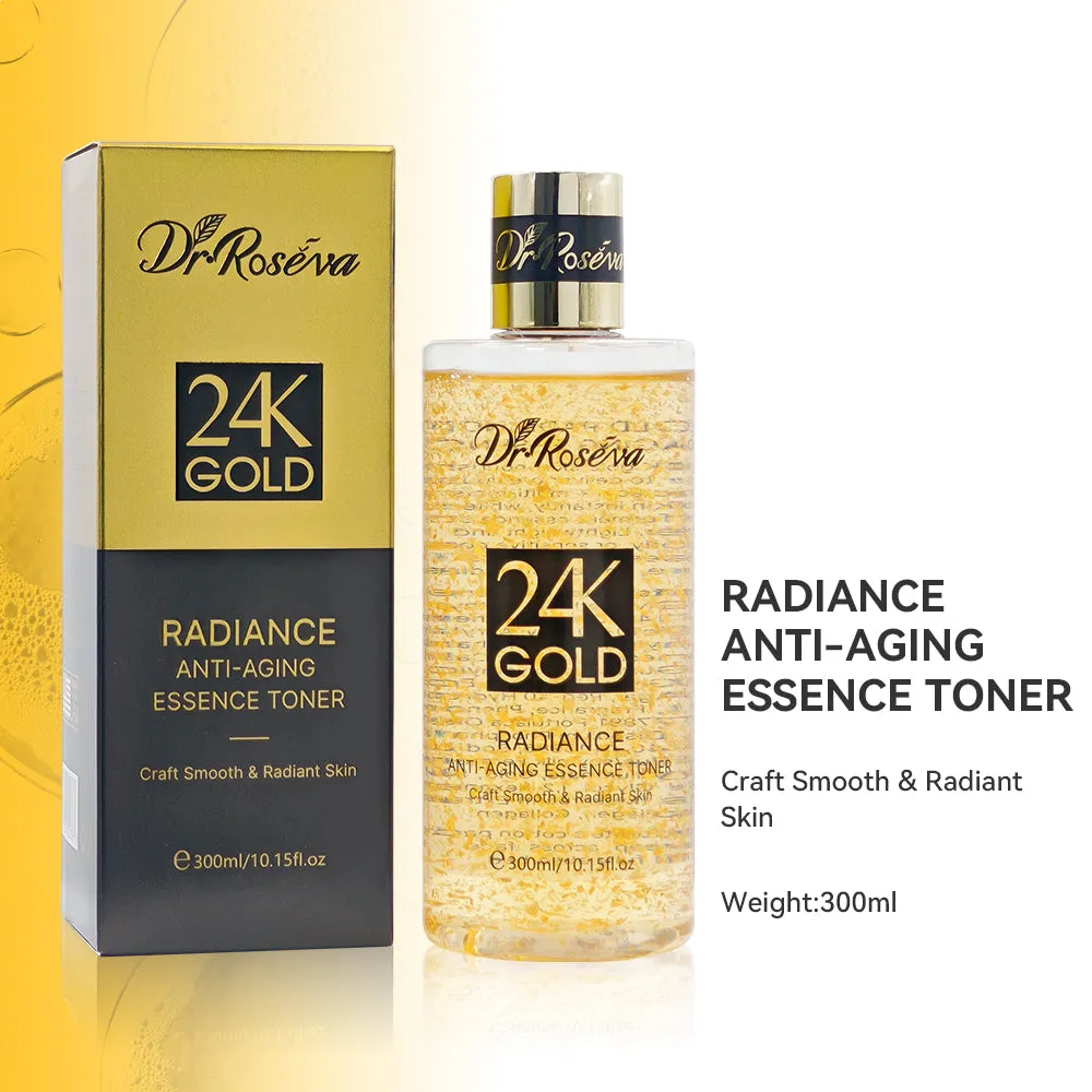 DR.ROSEVA 24K Gold Radiance Luxury Set 5 piece skincare gift box with cleanser serum and face cream