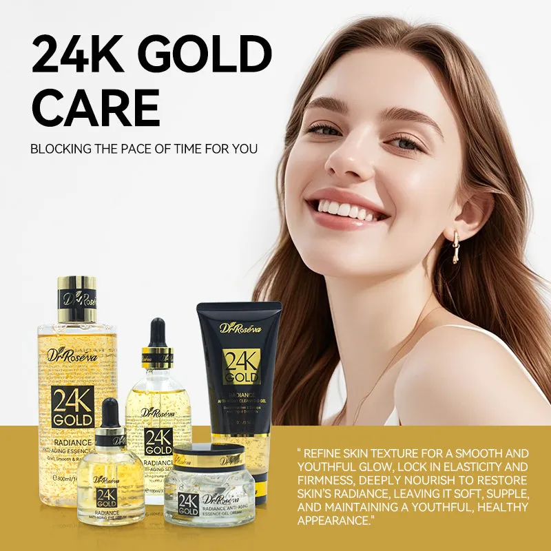 DR.ROSEVA 24K Gold Radiance Luxury Set 5 piece skincare gift box with cleanser serum and face cream