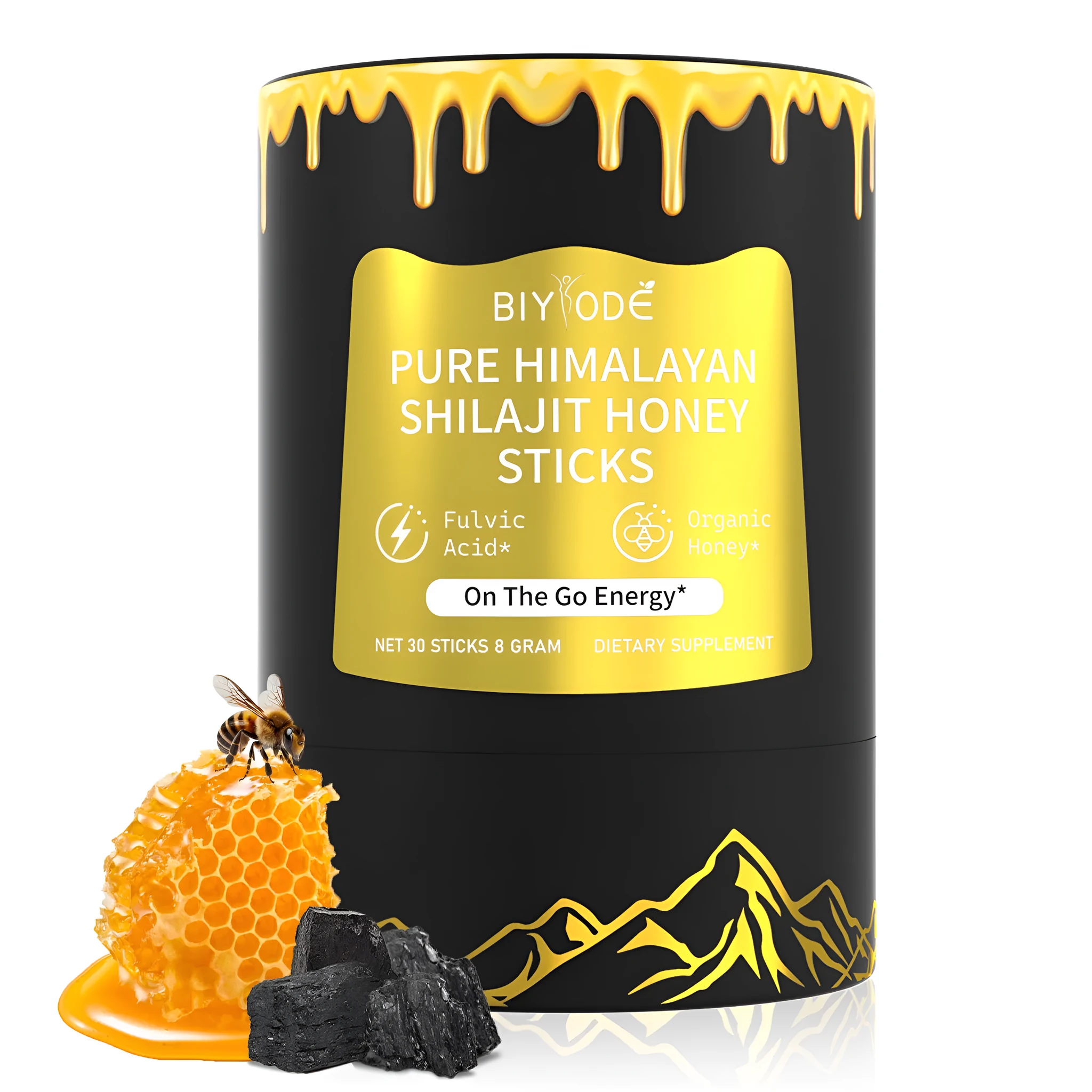 Shilajit honey sticks in bottle with gold colour resin sticks for daily energy supplement