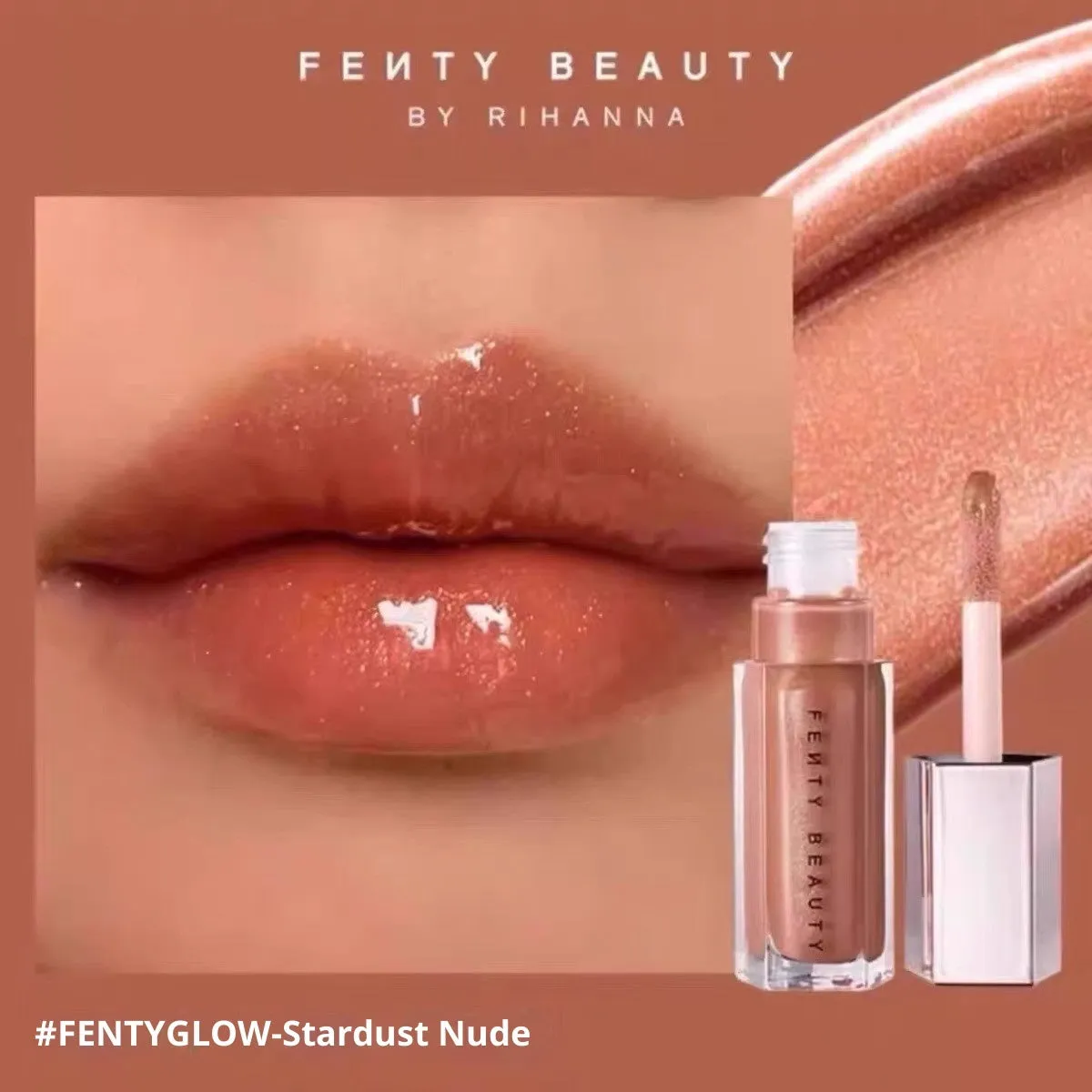 Mirror Water Light Highlight Lip Lacquer lip gloss tube with wand applicator in streamer 01 Fenty Glow